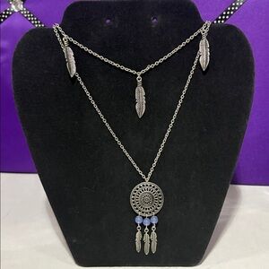 Dream Catcher & Feathers Double Chain Necklace